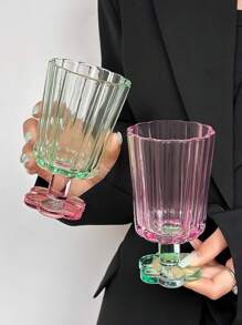 One Flower Shaped High-Footed Cup With Glass And Ins Retro Floral Base, Suitable For Restaurant, Living Room, Coffee Shop And Party - Multicolor - View 1