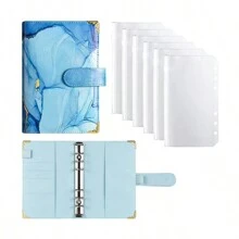 1 set A6 of 2 sets nieuwe losse ringbanden met marmerpatroon, koperen hoeken en 6 ritsvakken, terug naar school, schoolbenodigdheden