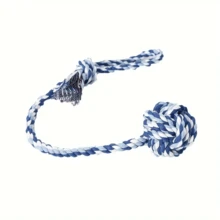 1 件宠物互动绳球玩具，耐用木制拉力木偶咀嚼玩具，适合中小型犬 - 绳球狗玩具