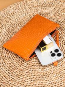1PC 2025 Ví cầm tay có khóa kéo họa tiết cá sấu đơn giản, Ví đựng tiền xu tối giản, Dành cho phụ nữ, Ví thời trang, Túi khóa kéo đa chức năng di động, Thẻ tín dụng doanh nghiệp hiện đại nhẹ Thẻ căn cước Tiền mặt Kinh doanh giản dị, Quà tặng cho giáo viên bạn gái - trái cam - Xem 4