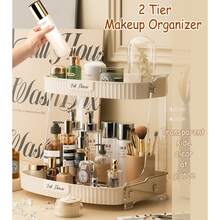 VNIMTI Skincare Organiser 2 Tier/3 Tier, Rotating Makeup Organiser, Large Capacity Cosmetics Organiser, Make Up Storage Perfume Organiser For Bathroon, Dressing Table, Vanity, Countertop - Beige - View 2