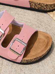 Fashionable Buckle Flat Cork Slippers, Leisure & Beach Style Summer Unisex Outdoor Casual Open Toe Sandals - Pink - View 11