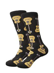 1 par de calcetines hasta la mitad de la pantorrilla para hombre con diseño de guitarra - Multicolor - Ver 1