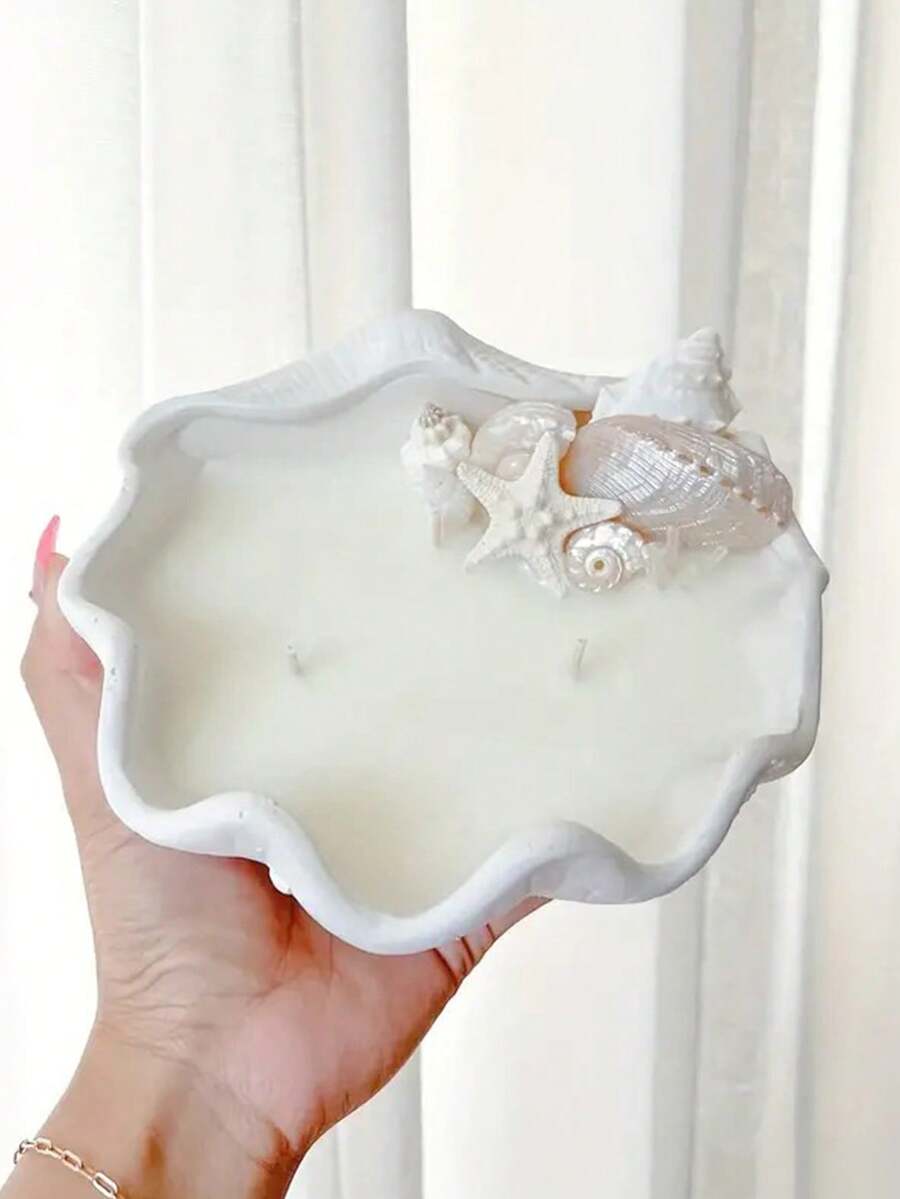 1入組貝殼形燭台矽膠模具，創意珠寶收納盤水果碗矽膠模具，DIY石膏樹脂混凝土石膏裝飾模具，家居裝飾 - 模具 - 查看 1