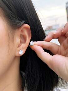 1 par de pendientes de gota de agua de plata esterlina S925 real con corte de pera y circonita cúbica 5A para mujeres, regalos de bodas/compromisos/fiesta - Blanco - Ver 8