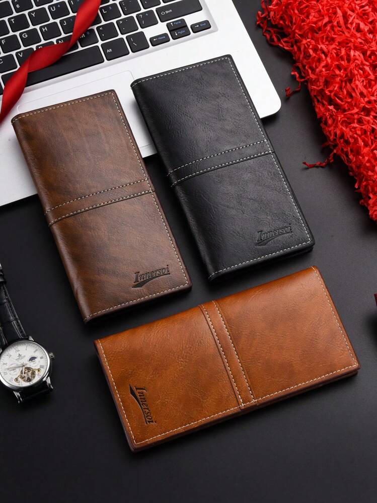 Men's Long Wallet, 12 Card Slots PU Leather Bifold Wallet, High-End Clutch Purse, Unisex Ticket Holder, Fashion Long Wallet, Christmas Gift - Multicolor - View 5