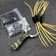 戶外遊戲射擊狩獵戰術偽裝彈弓- 1個彈弓+ 3個橡膠帶+1袋黏土子彈+1袋鋼珠，高性能橡膠帶，適合進行有趣的射擊練習 - 綠色 - 查看 7