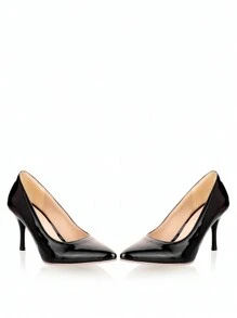 2024 New Women's Black High Heels, Comfortable & Sturdy, Punk Pointed Toe Shoes, Suitable For Work In Spring And Autumn, Plus Size Up To US 12