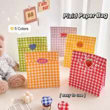 10PCS Colorful Plaid Kraft Paper Bag Candy Biscuit Snack Flower Packaging Vertical Storage Bag Wedding Birthday Party Gift - Multicolor - View 1