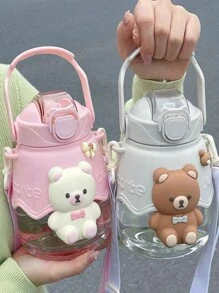 1 Bình nước di động dung tích lớn hình gấu hoạt hình có ống hút, thích hợp cho học sinh, du lịch và sử dụng tại nhà, dùng ngoài trời, cắm trại - Nhiều màu - Xem 4