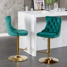 2/4/6 Piece Set Adjustable Swivel Bar Stools, Dining Bar Chairs With Velvet Tufted Back, Metal Base, Footrest For Home Bar, Dining Room, Kitchen Island. - 綠金 - 查看 4
