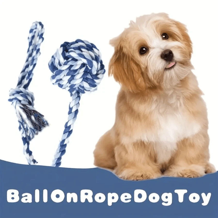 1 件宠物互动绳球玩具，耐用木制拉力木偶咀嚼玩具，适合中小型犬 - 绳球狗玩具