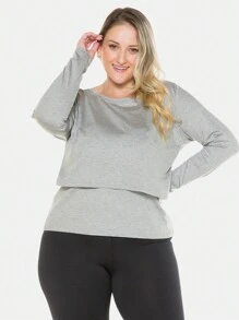 Viscolycra Long Sleeve Nursing Blouse 1182 - 灰色 - 查看 2
