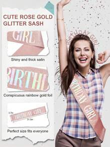 1pc Girl's Happy Birthday Shiny 3D Headband Ribbon Set For Birthday Party