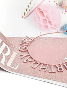 1pc Girl's Happy Birthday Shiny 3D Headband Ribbon Set For Birthday Party