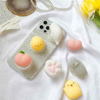 Cute Animal Q Bullet Soft Airbag Bracket Handmade DIY Stereoscopic Support Frame Finger Ring Buckle For Mobile Phone Compatible With IPhone, Android Phone, Gift For Birthday, Family, Friends Push-Pull Phone Grip, Phone Holder, Phone Accessories