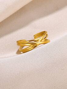 Anillos de acero inoxidable simples geométricos de moda vintage finos y ajustables abiertos para mujeres, joyería de bodas, regalos nuevos y modernos - Amarillo Oro - Ver 9