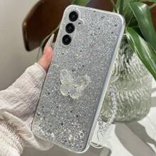 Cell Phone Lanyards 1pc Galaxy Glitter High Sparkle DIY Butterfly & Heart Bracelet Phone Case Compatible With Apple And Android Phones For Girls And Women - White - View 2