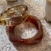 Women's Wide Square Touch Marble Semi-Transparent Toffee Amber Bracelet - Multicolor - View 12