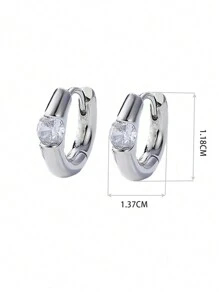 1對銀色小巧且獨特設計的豪華精緻圓和鋯石耳環女士禮物