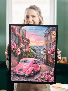 1入組多色無框數字油畫40x50cm / 16x20英寸，附顏料和畫刷，DIY粉色小汽車亞克力油畫套件，藝術手工藝品裝飾家居房間，最佳壓力紓解送禮禮物，適合新手和成人 - 鏽棕色 - 查看 7