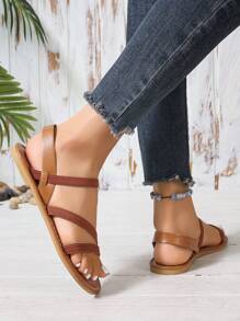 Women's Flat Sandals, Summer Open Toe Casual Slippers, Low Heel Slip-On Leisure Dress Beach Shoes