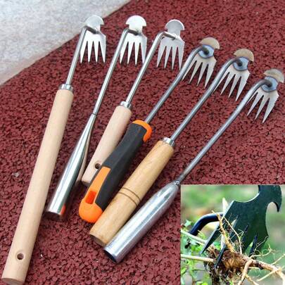 拉動工具花園拉動工具，便攜式花園除草工具根除除草工具，4齒錳鋼鍛造手持除草工具，適用於菜園農場種植和除草，2024年新款錳鋼拉動工具，手持除草工具，適用於菜園農場種植和根除除草