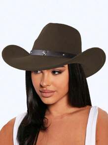 1 sombrero vaquero occidental negro, sombrero vaquero para mujer - sombrero con lazo de estrella - Ver 10