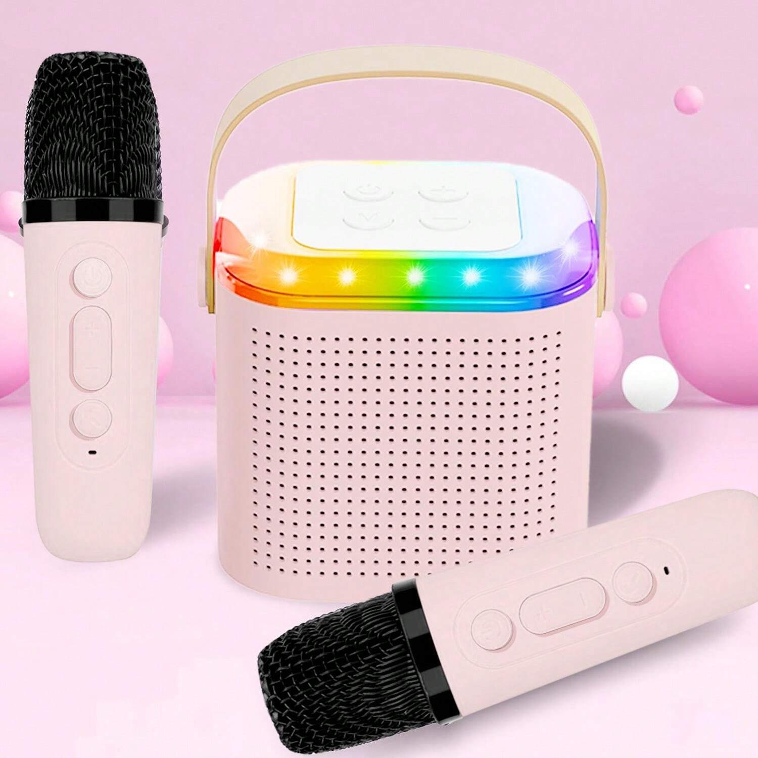 Microfono Color Rosa Micrófono inalámbrico de karaoke con luz LED, 2 micrófonos inalámbricos ...