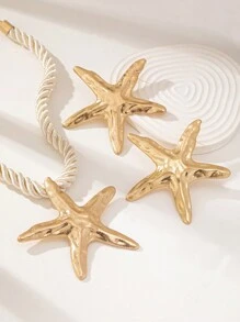 1 Set de joyería de estilo de vacaciones de verano en la playa con colgante de estrella de mar grande, collar de cordón grueso y pendientes de declaración - Dorado - Ver 2