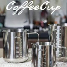 1 件不锈钢奶泡壶，带刻度，容量 350ml/550ml/900ml，Barista 奶泡杯，带尖嘴，用于拿铁艺术，专业浓缩咖啡蒸汽壶，适用于浓缩咖啡机和拿铁咖啡机，咖啡店用品学校用品返校 - 銀色 - 查看 7