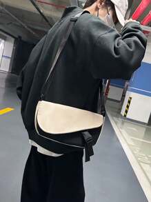 1 件黑白男士翻盖邮差包，尼龙材质，拉链开合，时尚，个性，休闲运动风格，适用于四季，假日，短途旅行，学院风斜挎包单肩包侧包邮差包学院包居家工作周末暑假随身携带实用大容量礼物个性礼物男士男友爸爸丈夫父亲节礼物万圣节男士礼物圣诞节男士包书包学生包书包尖叫 - 黑與白 - 查看 7