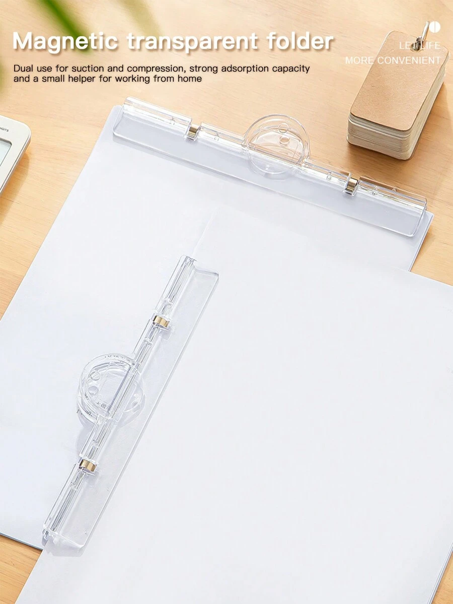 1pc Transparent Magnetic Document Folder For Bills, Exams, And Papers - Clear - View 1