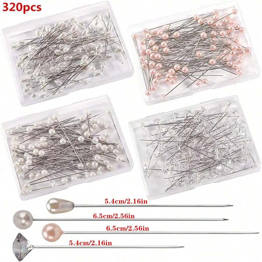 200/320pcs Bouquet Pins Flower Pin,4 Styles Pearl Head PinsCrystal Head Corsage Pins For Dressmaking Jewelry FlowerDecoration(Mixed) Multiple Sizes