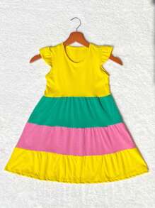 Shein Kids Vestido 3 Marias Manga Japonesa para meninas 100% Algodão 2 a 8 anos - Multicolorido - Visão 8