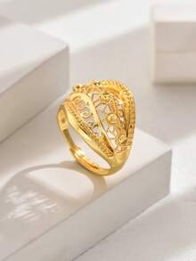 18K Gold Plated Wheat Ear Design Open Ring, Western Style Fashionable Lucky Jewelry For Women, Hollow Out, Wedding Celebration - Yellow Gold - View 7