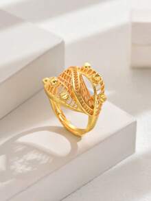 18K Gold Plated Wheat Ear Design Open Ring, Western Style Fashionable Lucky Jewelry For Women, Hollow Out, Wedding Celebration - Yellow Gold - View 6