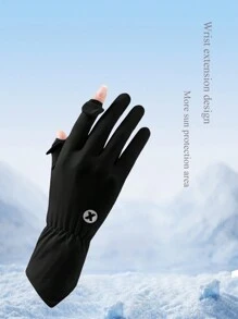 1入全新多色可選冰絲防曬手套，全季彈性女性防紫外線透氣防滑戶外運動薄款長手套 - 黑色 - 查看 3