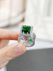 1 PC Gorgeous Green Cubic Zirconia Ring For Women For Wedding Engagement Party Jewelry Valentine's Day Gift,Mom,Mother,Mother's Day,Gift
