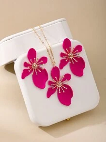 1set Exaggerated And Fresh Metal Flower Necklace Earring Set, Suitable For Ladies' Daily Commute, Travel, Vacation, Dating, Birthday And Holiday Gifts And Party Wearing - Flower Set - View 5