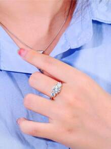 1入組真925純銀豪華圓形閃亮立方氧化鋯婚戒新娘婚禮訂婚戒指女性精品珠寶禮物