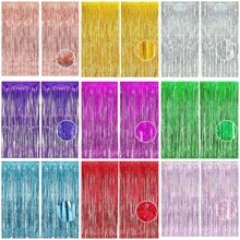 2pc 1*2m Metallic Foil Fringe Curtains Metallic Tinsel Photo Booth Streamers Backdrop For Birthdays, Stranger Theme, Music, Prom, Christmas Party Decorations - Purple - View 2