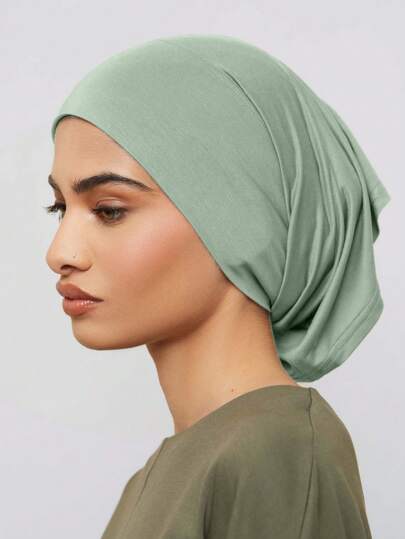 مجموعة كاب وشال مودال نسائية صلبة / ملونة من الطراز الجديد، حجاب عربي، غطاء رأس مطاطي، قبعة بلون صلبأخضراليوم الوطني