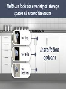 磁力锁家用多功能（4套锁+1套钥匙）含安装辅助器隐形锁抽屉柜门厨柜对开门锁 - 白色 - 查看 8