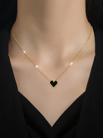 1pc Stainless Steel Heart-Shaped Pendant Necklace, Fashionable Beach Jewelry Gift For Women, No Gift Box Included Valentines,Mom,Mother,Mother's Day,Gift