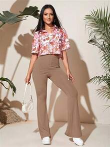 Pantalones Mujer Dama Acampanados Casual Pants Elegante Moda - Caqui - Ver 4