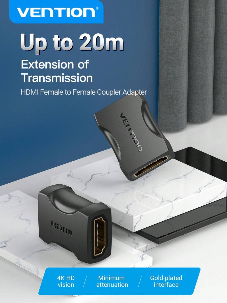 VENTIONCoupler Female To Female Connectors, 4K 60Hz2.0 High-SpeedExtension For HDTV, Roku TV Stick, Chromecast, , And More - màu đen - Xem 1