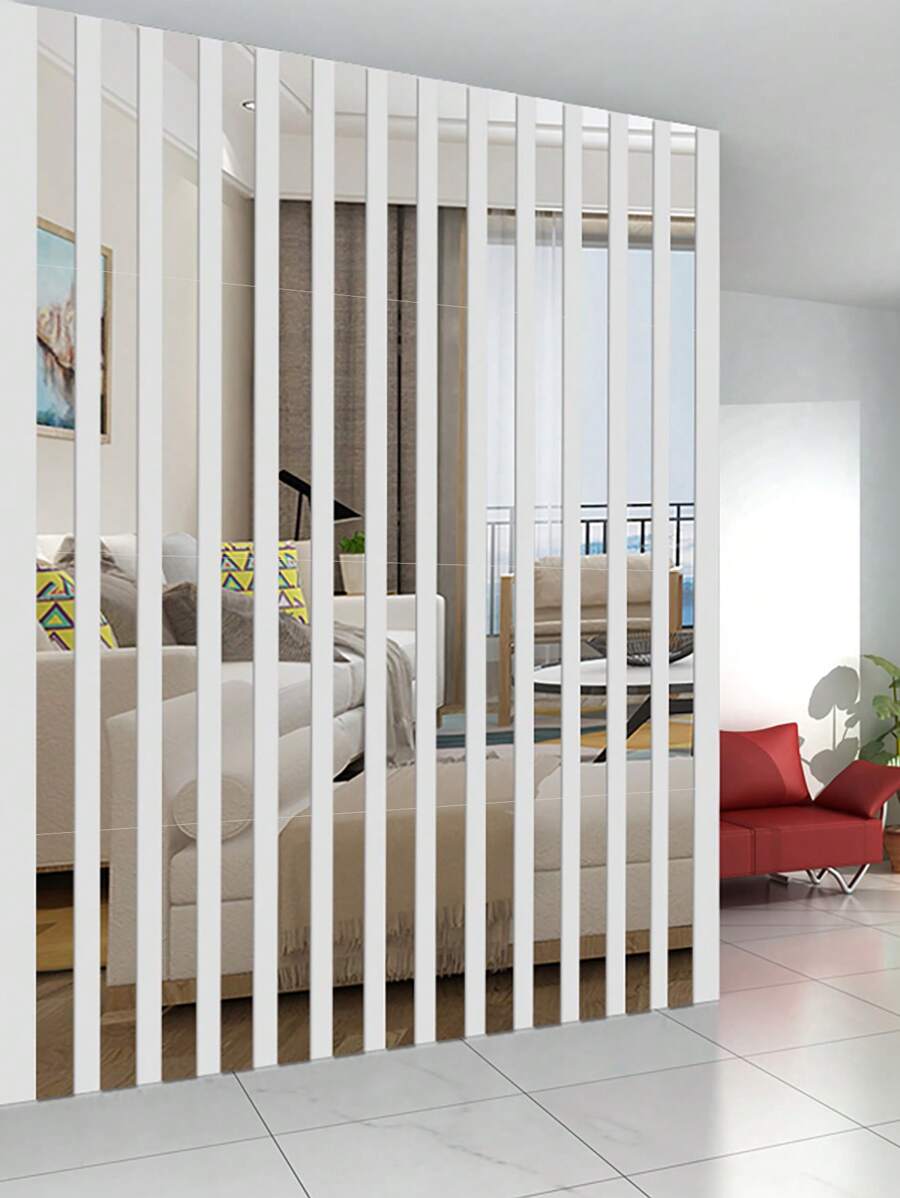 20pcs Large Size Mirror Effect 3D Wall Stickers, Self-Adhesive Rectangular Acrylic Mirror Strips Creative Decoration For Living Room, Bedroom, Restaurant, Home Wall Decor - Multicolor - View 1