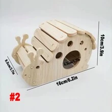 1pc Wooden Hamster Toy House With Hiding Spot, Climbing And Playing Flat House For Small Animal Villa With Stairs And Slides - Multicolor - View 4