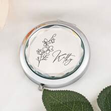 Personalized Compact Mirror, Birth Flower Crystal Mirror, Customized Bridesmaid Mirror, Pocket Mirror Bridesmaid Gift, Bridal Party Gift